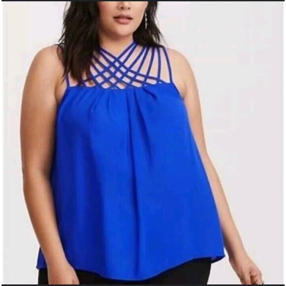 Torrid Conalt Blue Chiffon Criss Cross Shirt - Picture 1 of 2